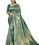 Green embroidered banarasi silk saree with blouse