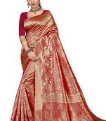 Red embroidered banarasi silk saree with blouse