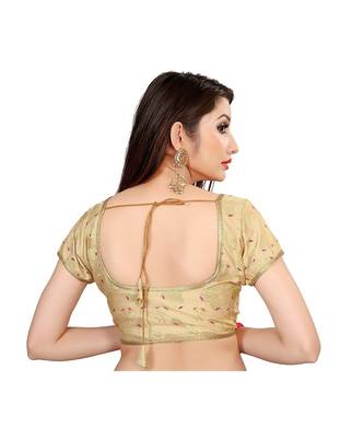 Women's Brocade And Georgette Round Neck Saree Blouse 3