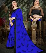 Royal blue embroidered georgette saree with blouse
