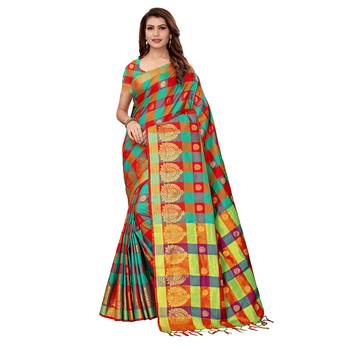 Multicolor woven chanderi silk saree with blouse 1