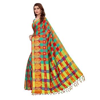 Multicolor woven chanderi silk saree with blouse 2