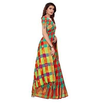 Multicolor woven chanderi silk saree with blouse 3