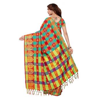 Multicolor woven chanderi silk saree with blouse 4