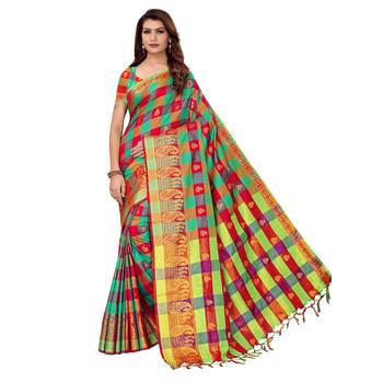 Multicolor woven chanderi silk saree with blouse 1