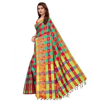 Multicolor woven chanderi silk saree with blouse 2