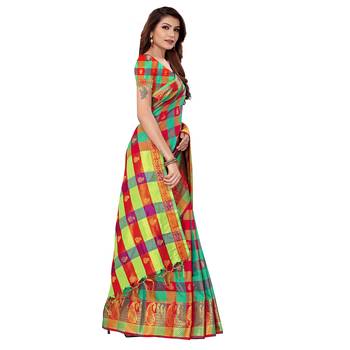 Multicolor woven chanderi silk saree with blouse 3