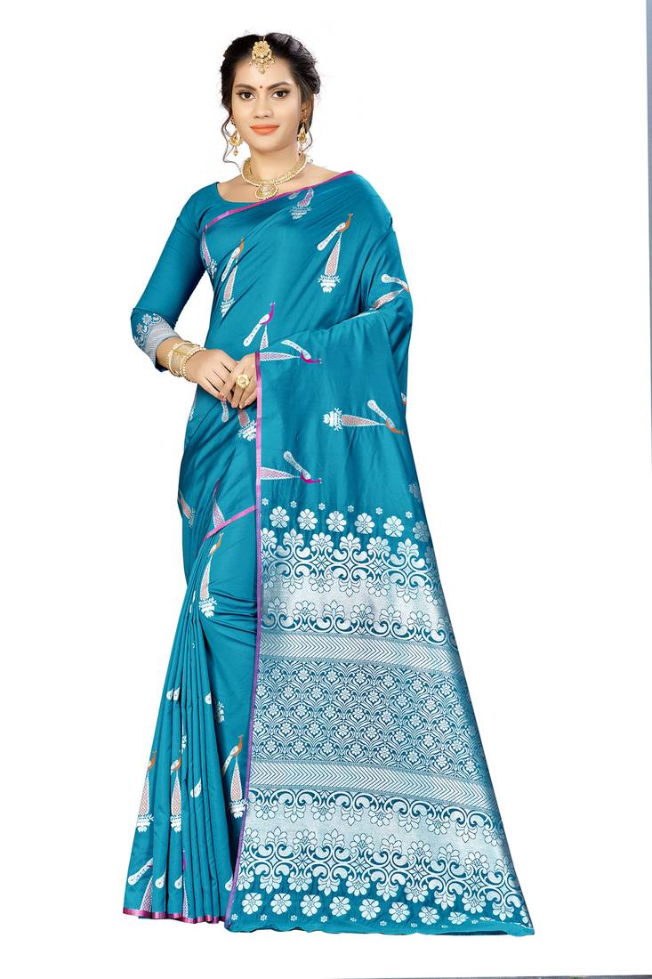 Blue Woven  Art Silk Saree With Blouse