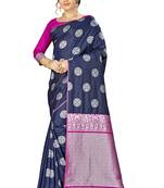 Navy Blue Woven  Art Silk Saree With Blouse