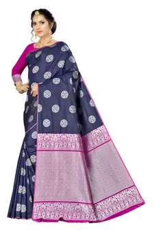 Navy Blue Woven  Art Silk Saree With Blouse