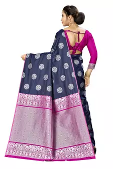 Navy Blue Woven  Art Silk Saree With Blouse