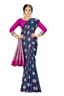 Navy Blue Woven  Art Silk Saree With Blouse