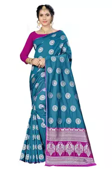 Blue Woven  Art Silk Saree With Blouse
