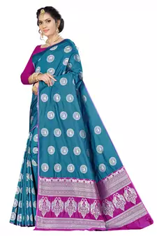 Blue Woven  Art Silk Saree With Blouse