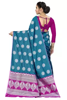 Blue Woven  Art Silk Saree With Blouse