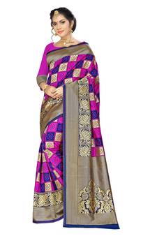 Multicolor Woven  Art Silk Saree With Blouse