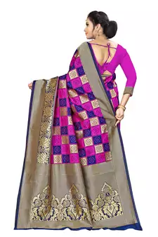 Multicolor Woven  Art Silk Saree With Blouse