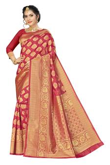 Red Woven  Art Silk Saree With Blouse