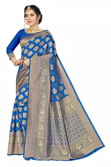 Blue Woven  Art Silk Saree With Blouse
