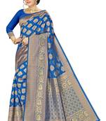 Blue Woven Art Silk Saree With Blouse