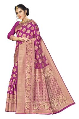 Pink Woven Art Silk Saree With Blouse 2
