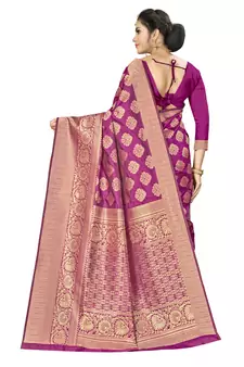 Pink Woven Art Silk Saree With Blouse