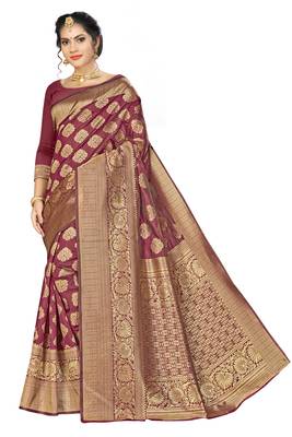 Maroon Woven Art Silk Saree With Blouse 1