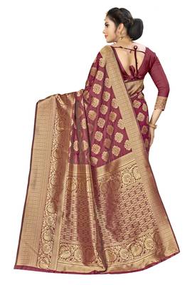 Maroon Woven Art Silk Saree With Blouse 3