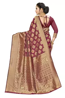 Maroon Woven Art Silk Saree With Blouse