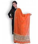 Orange Cotton Net Chikankari & Zardozi Work Dupatta