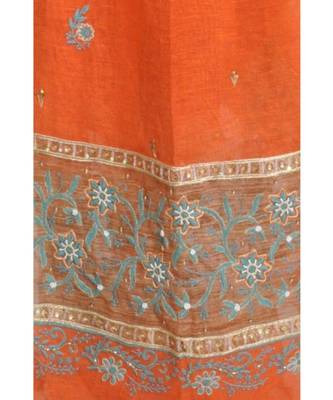 Orange Cotton Net Chikankari & Zardozi Work Dupatta 3