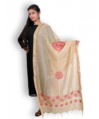 Beige & Red Chikankari Chanderi Cotton Silk Dupatta 1