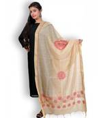 Beige & Red Chikankari Chanderi Cotton Silk Dupatta