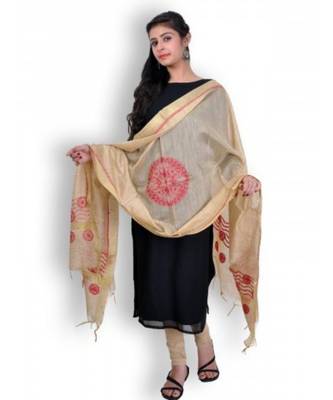 Beige & Red Chikankari Chanderi Cotton Silk Dupatta 2