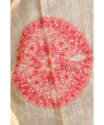 Beige & Red Chikankari Chanderi Cotton Silk Dupatta 3