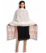 White Cotton Dupatta with Chikankari & Crochet work