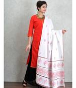 White Cotton Dupatta with Chikankari & Crochet work