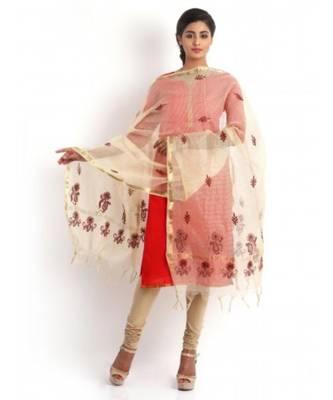 Beige Colour Dupatta with Chikankari & Zari weave 2