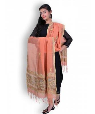 Peach Cotton Net Dupatta With Chikankari & Zardozi Work 2