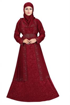Maroon printed polyester abaya 1