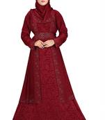 Maroon printed polyester abaya
