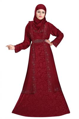 Maroon printed polyester abaya 2