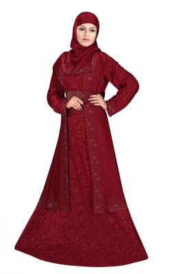 Maroon printed polyester abaya 3