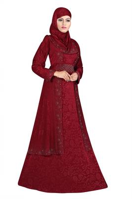 Maroon printed polyester abaya 4