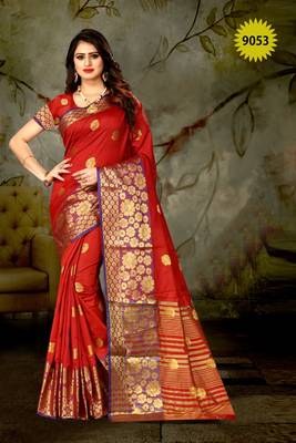 Red woven banarasi saree with blouse 1