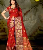 Red woven banarasi saree with blouse