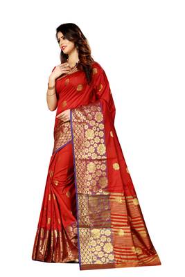 Red woven banarasi saree with blouse 2