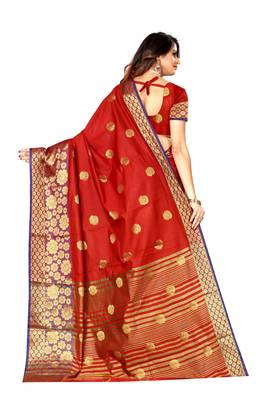 Red woven banarasi saree with blouse 3