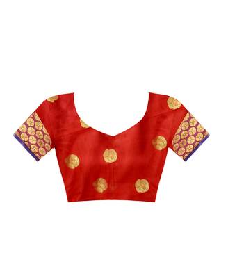 Red woven banarasi saree with blouse 4