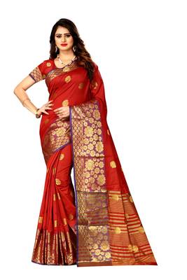 Red woven banarasi saree with blouse 5